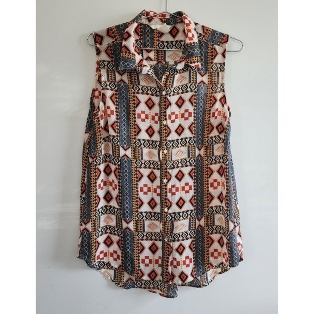 H&M Sleeveless Blouse Womens 6 Multi Geometric Boho Tribal Summer Top